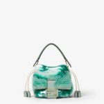 FENDI Mamma Baguette Small Mint green crochet mini-bag with maxi sequins